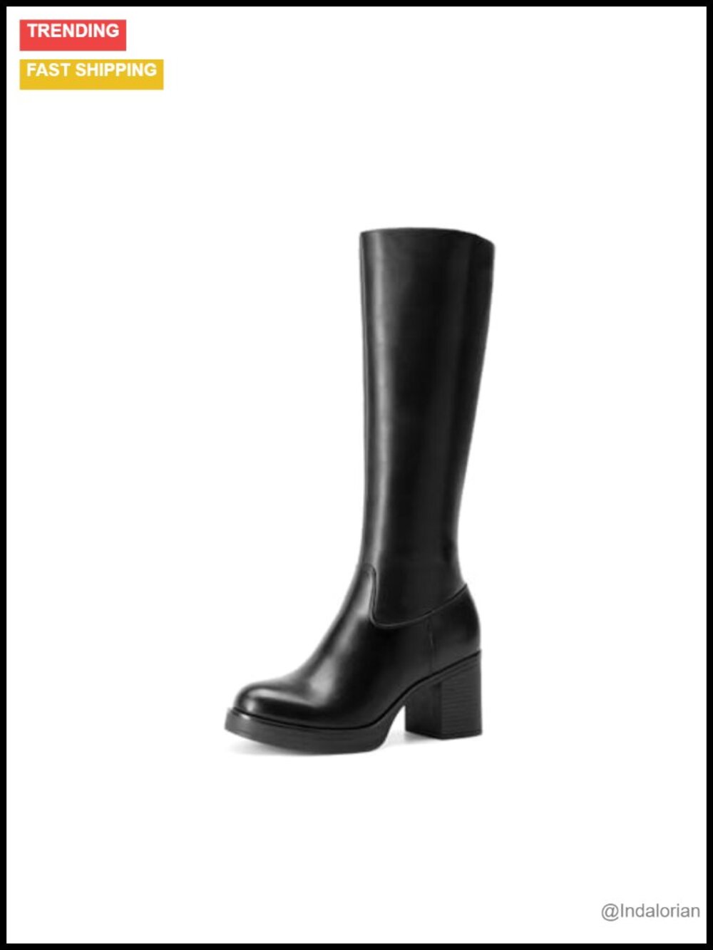 Womens Knee High Platform Boots Faux Leather Round Toe Hidden Elastic